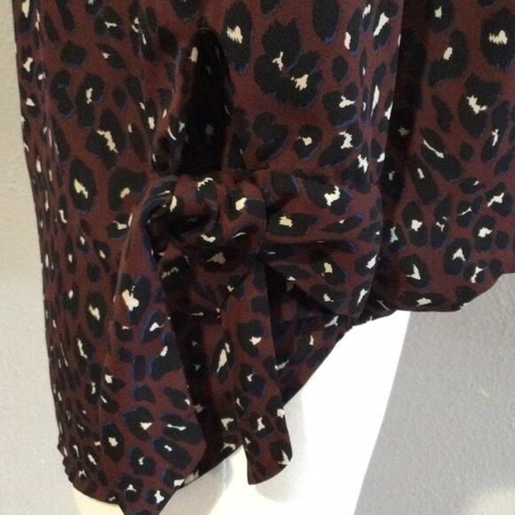 West Kei Multicolor Cheetah Print Faux Wrap High Low Tie Sleeve Blouse  S - Picture 7 of 16